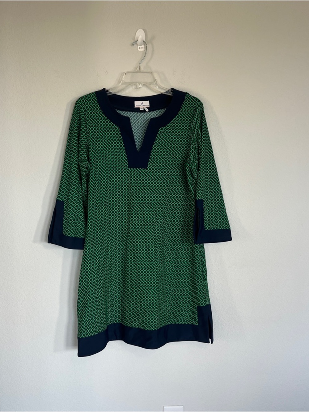 Jude Connally Green and Navy Blue Geometric Printed Dress Size XL